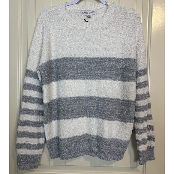 NWT Knox Rose Fuzzy Comfy Striped Pullover Sweater Women's Size M New - Picture 1 of 6